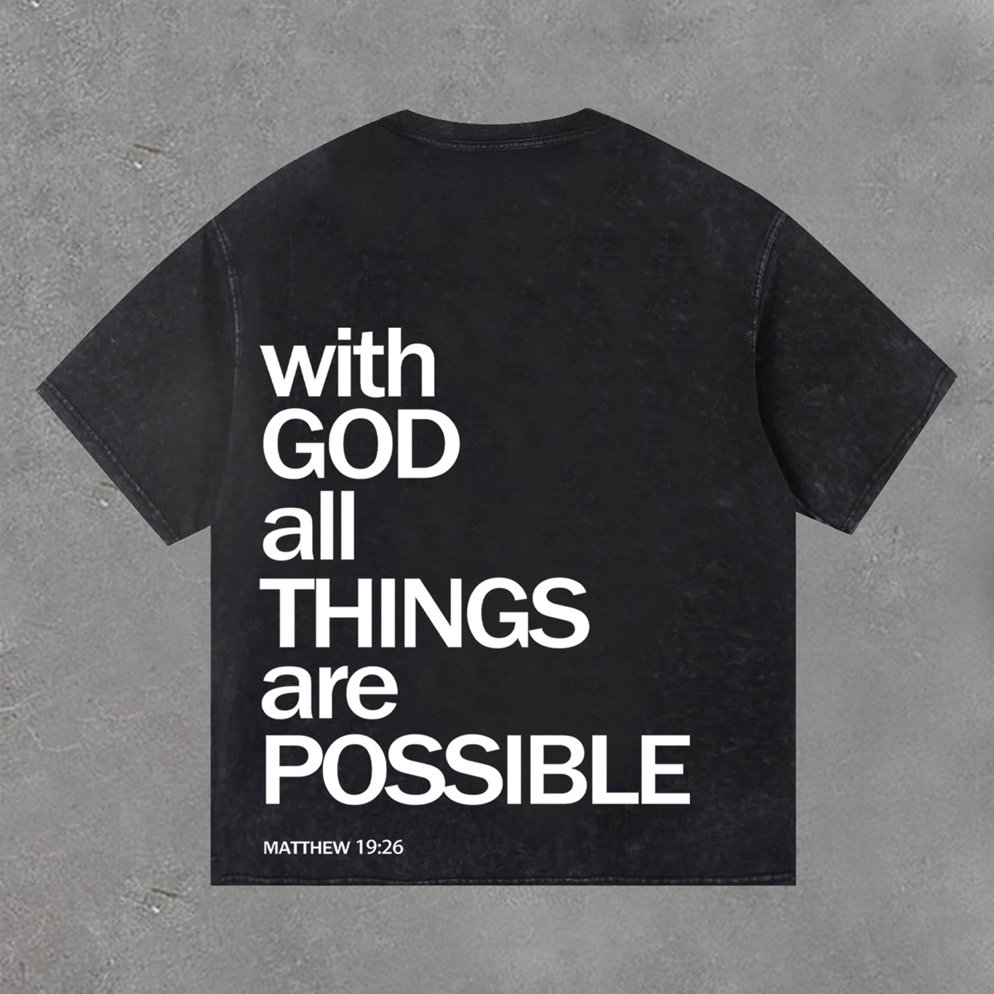 Vercoo With God All Things Are Possible Print Washed T-Shirt