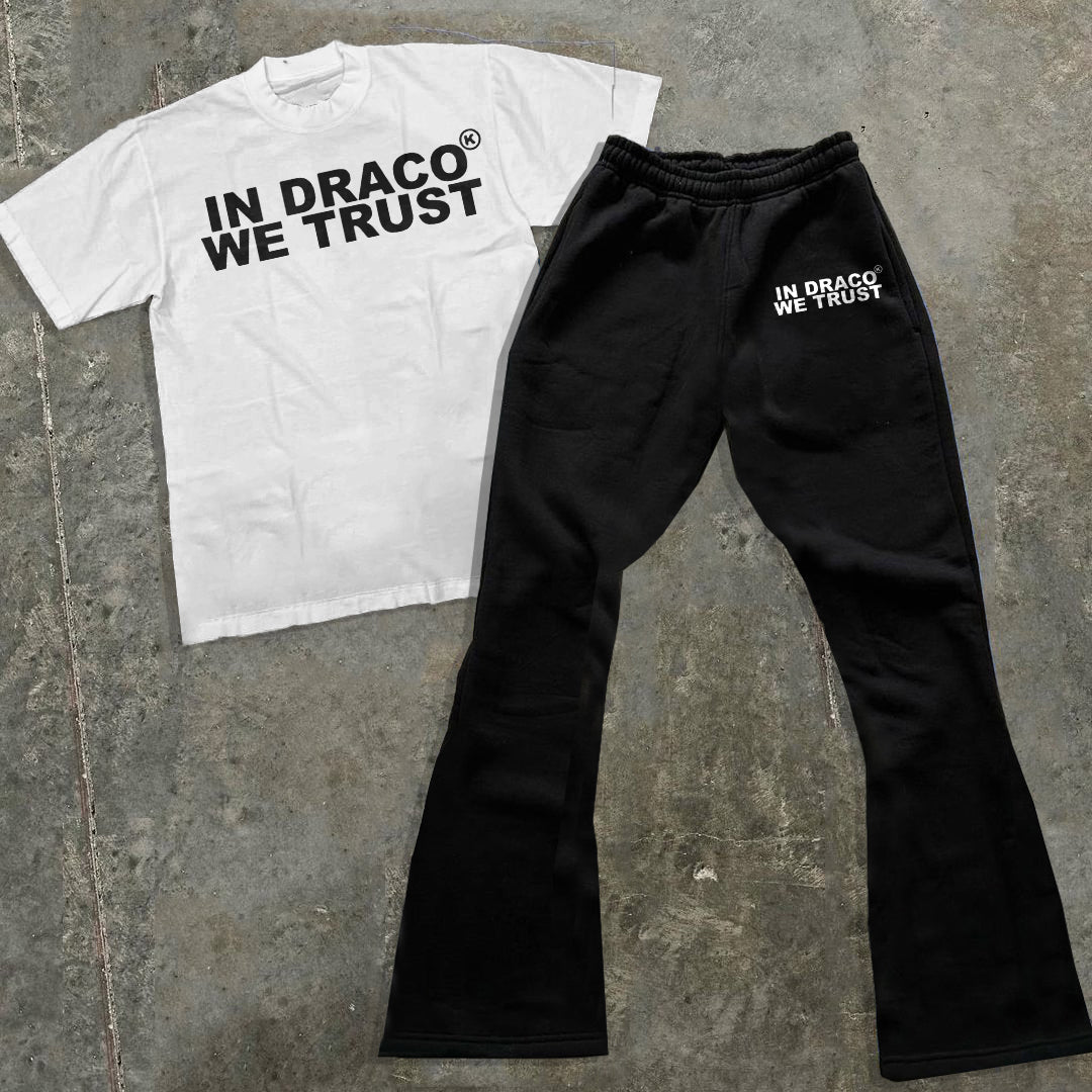 Vintage In Draco We Trust Graphic Cotton Tee & Flared Trousers Two Piece Set