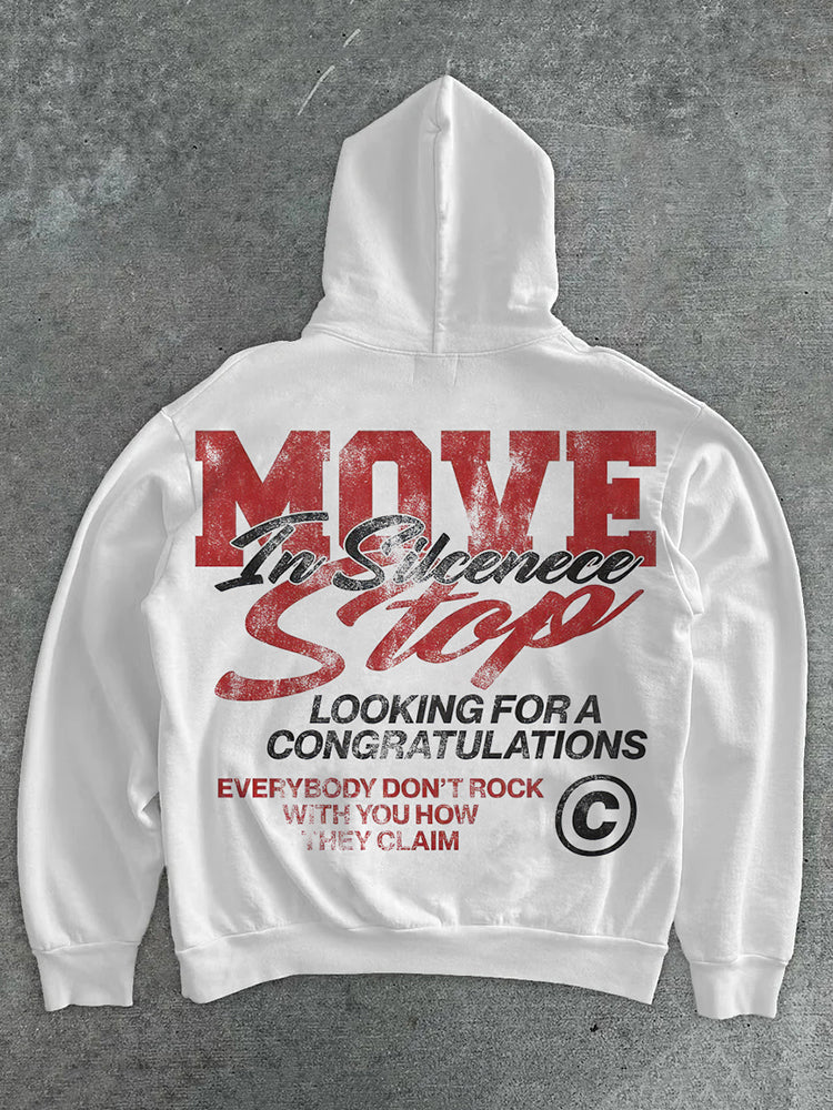 Vintage Unisex Move In Silence Graphic Oversized Hoodie