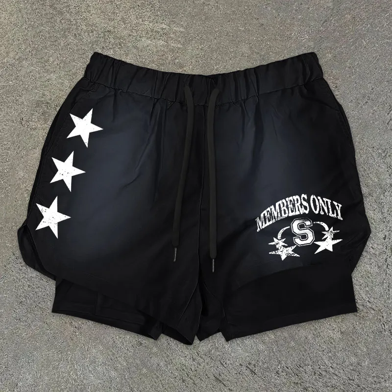 Vintage Members Only Star Graphic Performance Double Layer Quick Dry Shorts