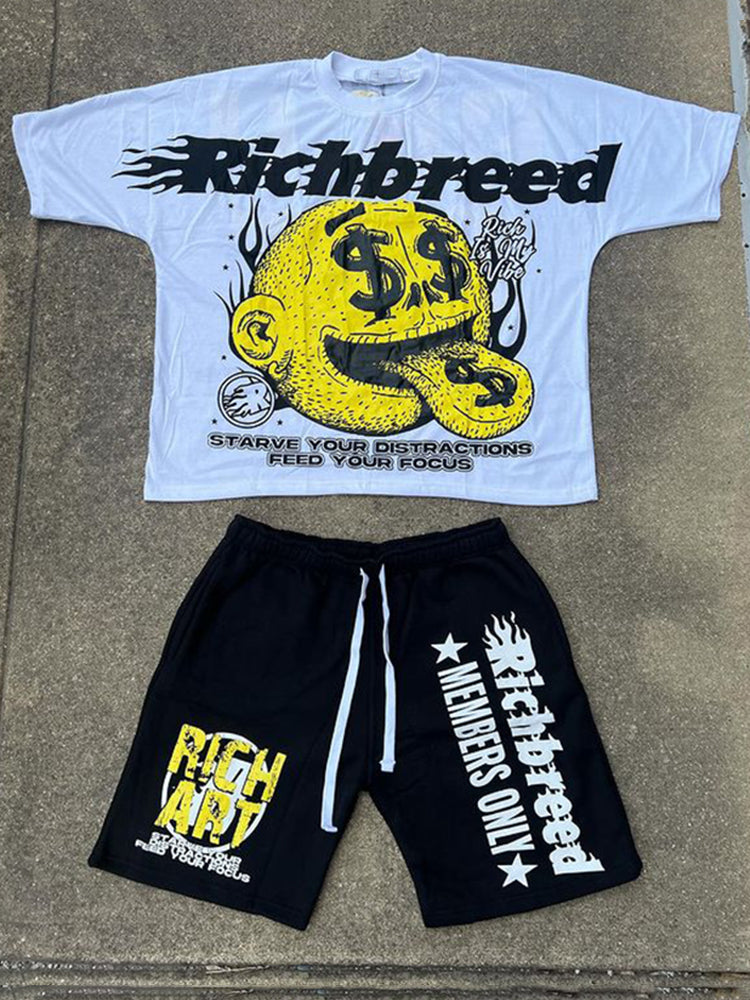 Vintage Rich Breed Graphic Print T-Shirt And Shorts Set