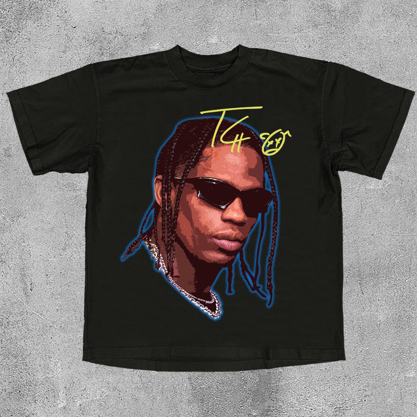 Vercoo Vintage Travis Scott Portrait Graphic Print Cotton T-Shirt