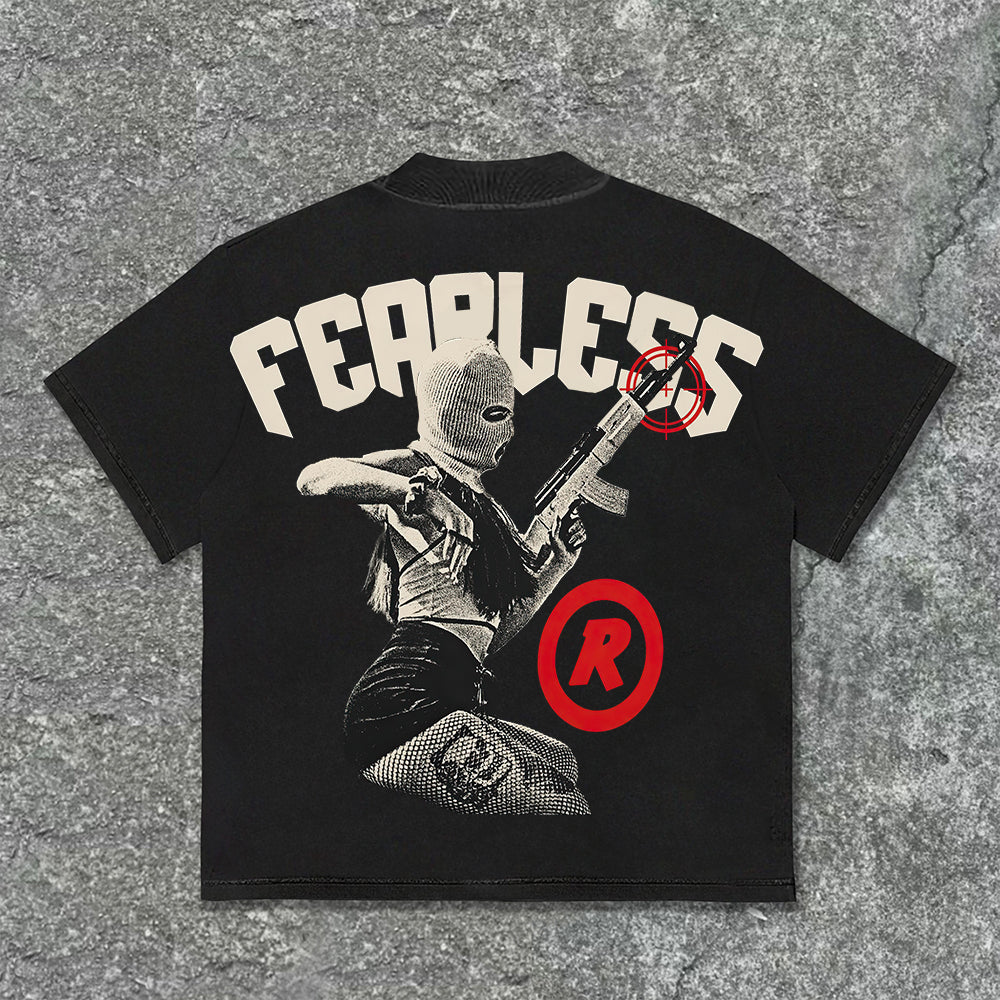 Vintage Fearless Cool Girl Print Graphic T-Shirt