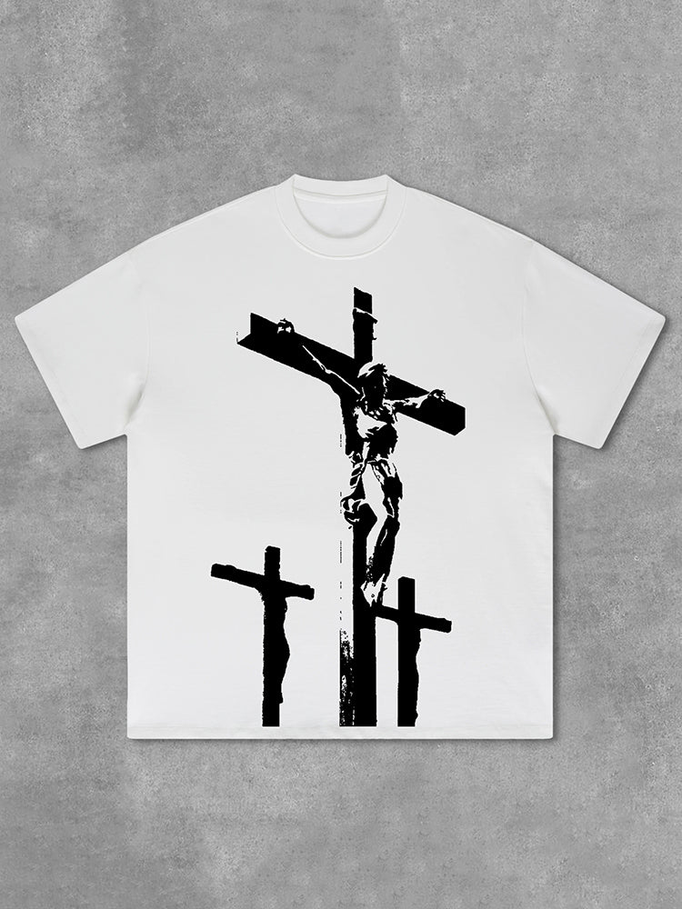 Jesus Cross Graphics Print Cotton T-Shirt