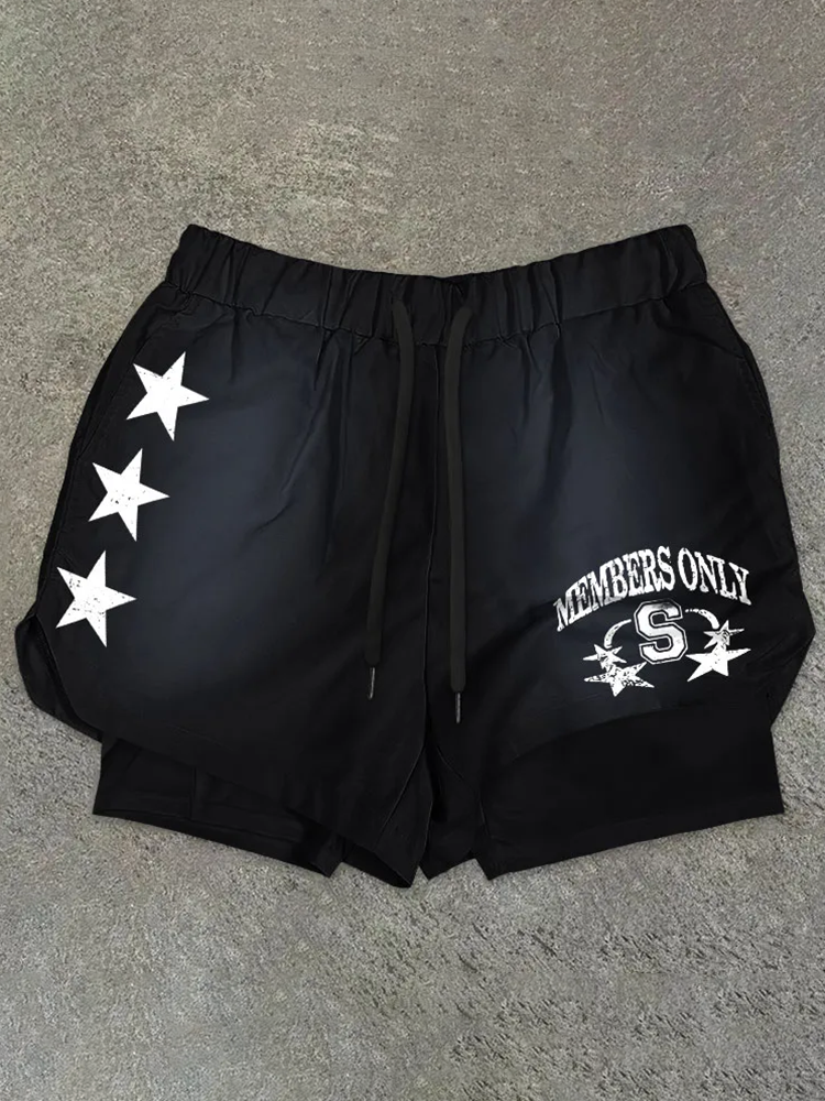 Vintage Members Only Star Graphic Performance Double Layer Quick Dry Shorts