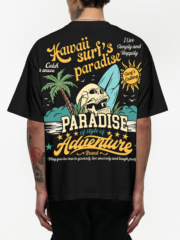 Men's Surfer's Paradise Vintage Print Cotton T-Shirt