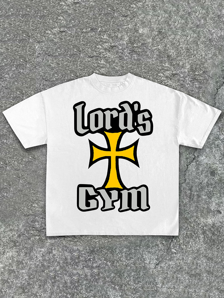 Jesus God Gospel Sports Letters - Lord's Gym - Printed Pattern Cotton T-Shirt