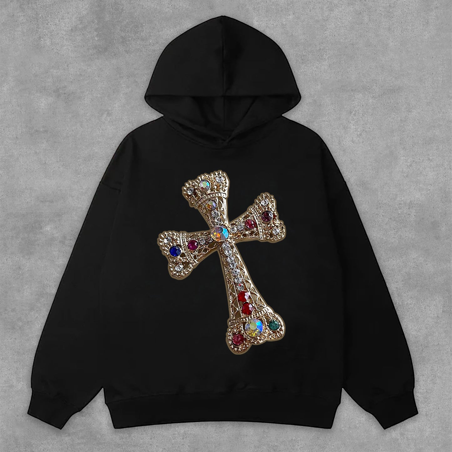 Diamond Cross Graphic Print Side Pockets Hoodie