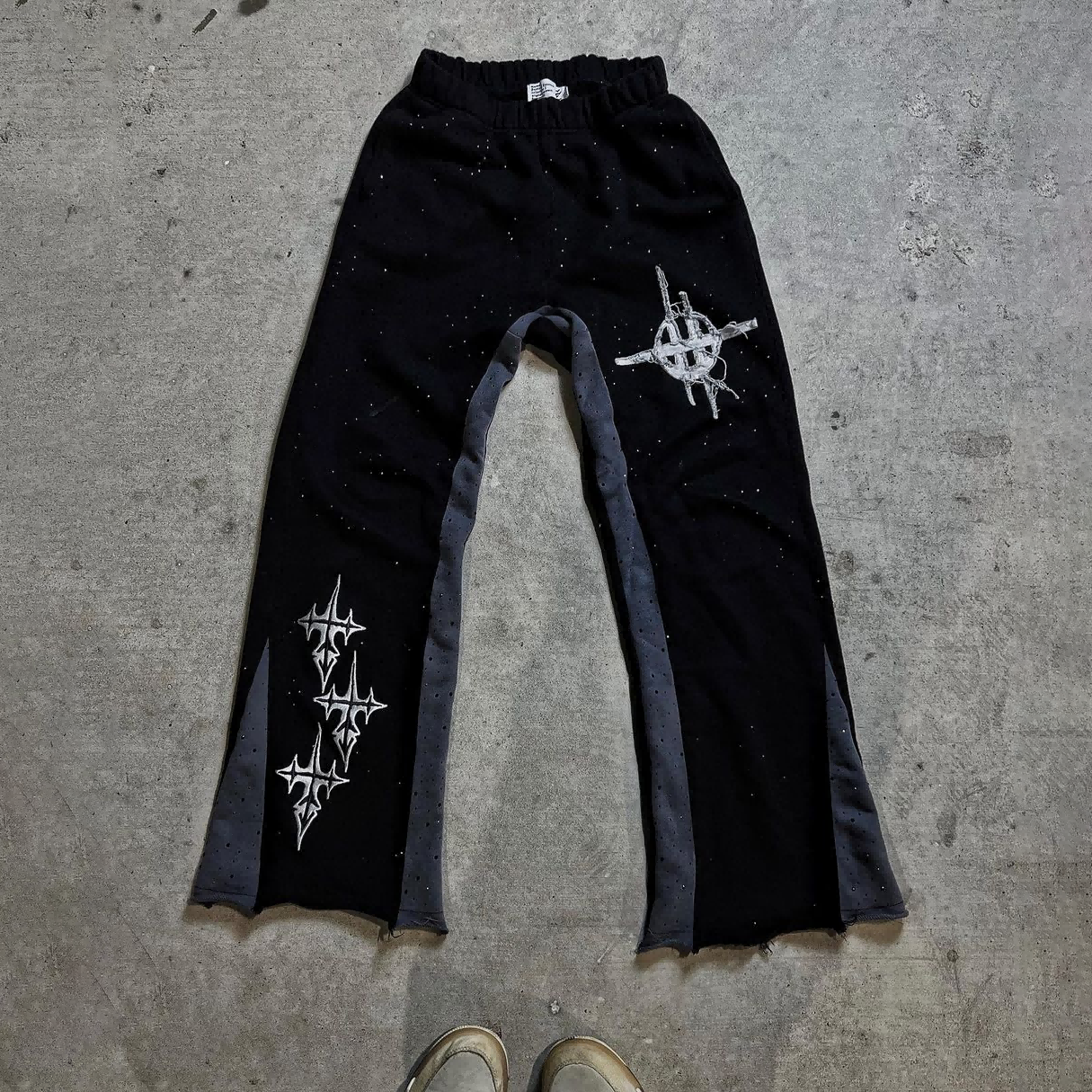 Black Rhinestone Faith Cross Graphic Flared Sweatpants