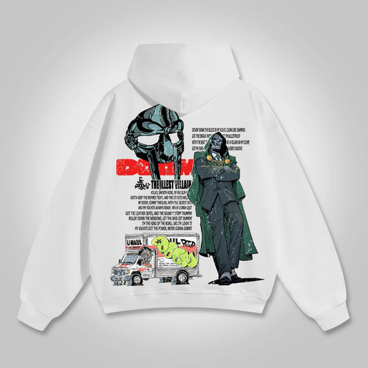 Vercoo Vintage The Illest Villain Mf Doom Graphic Pocket Hoodie