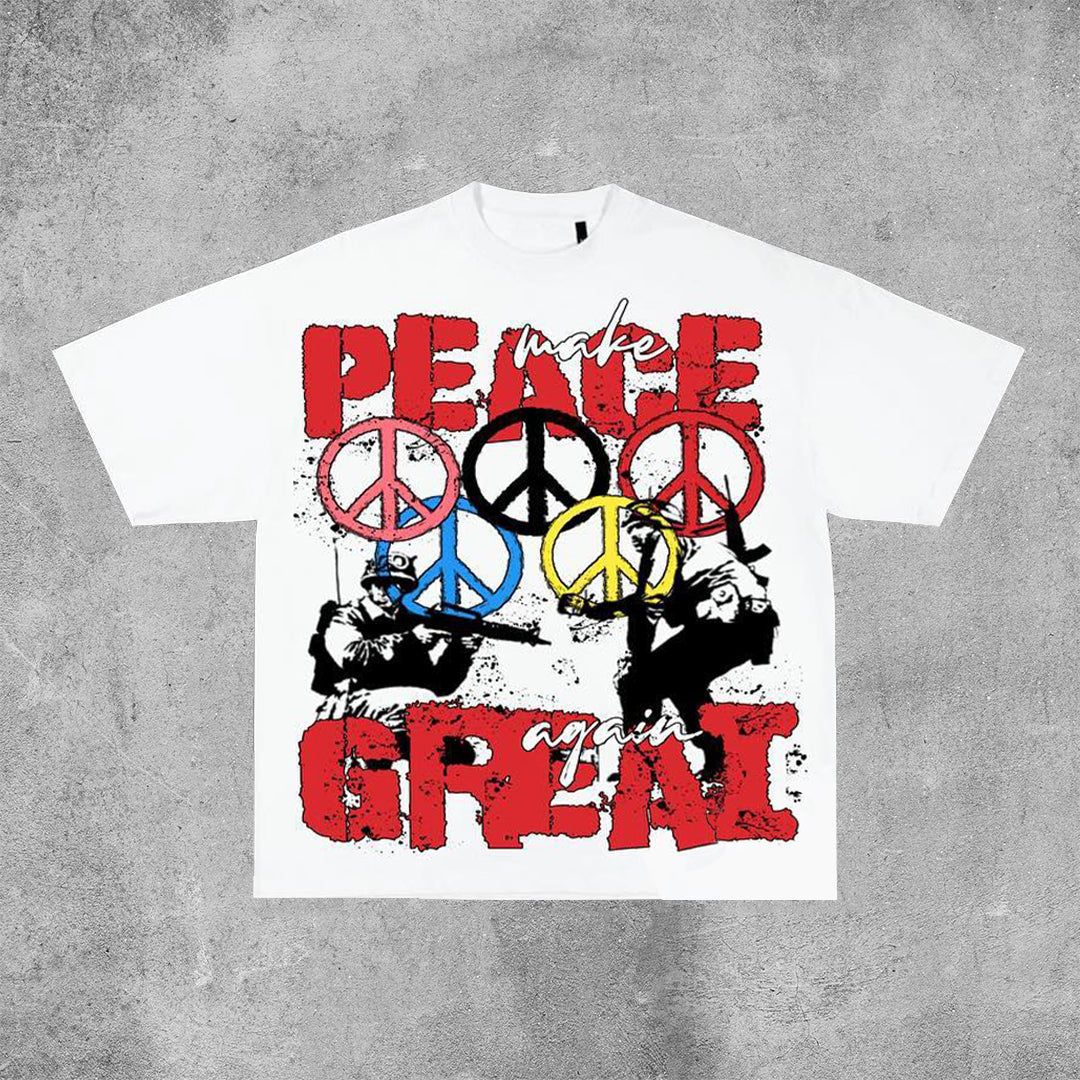 Vercoo Vintage Peace Begins With A Smile Graphic Cotton Short Sleeve T-Shirt