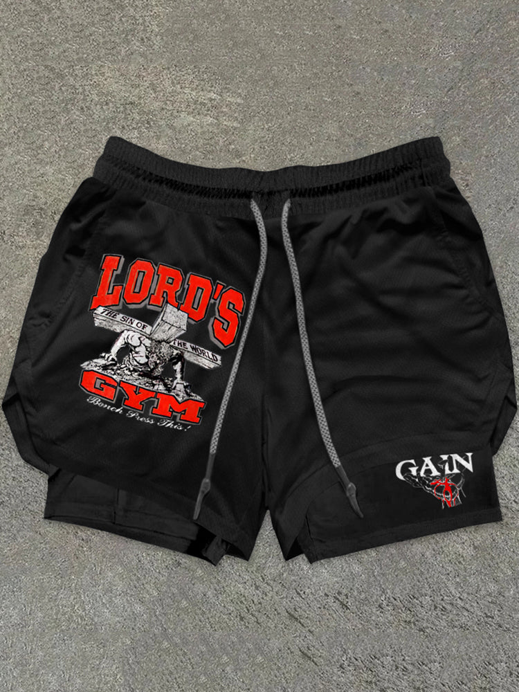 Lord's Gym Print Double Layer Drawstring Gym Shorts