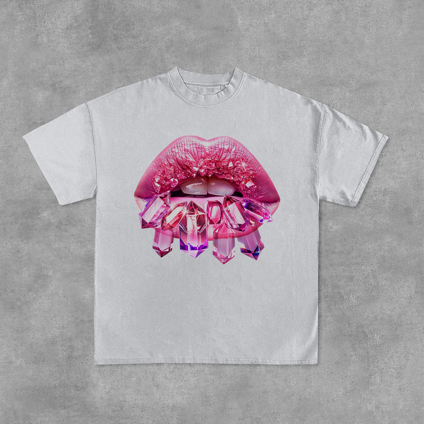 Diamond Lips Graphic Print Casual Cotton T-Shirt