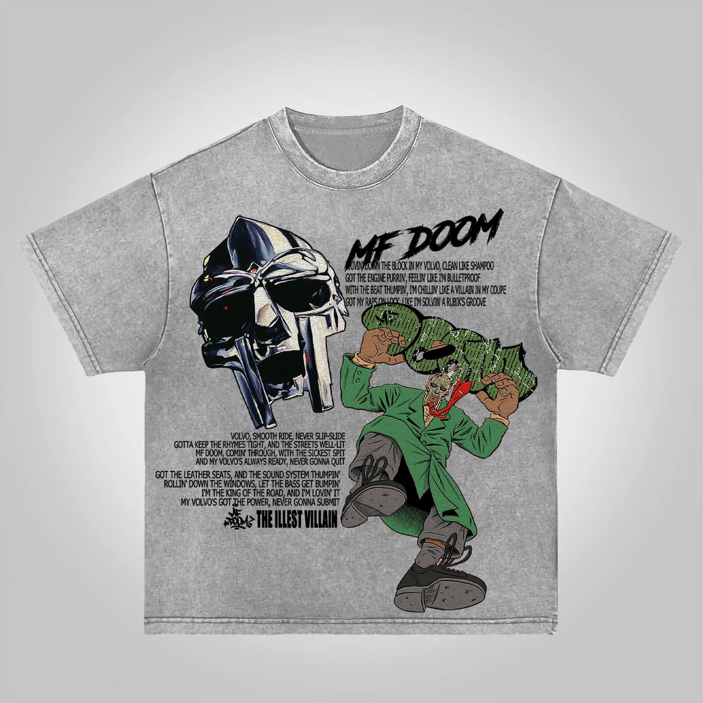 Vercoo Vintage The Illest Villain Mf Doom Graphic Print Acid Washed T-Shirt