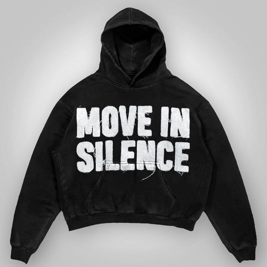 Vercoo Vintage Move In Silence Graphic Acid Washed Oversized Hoodie