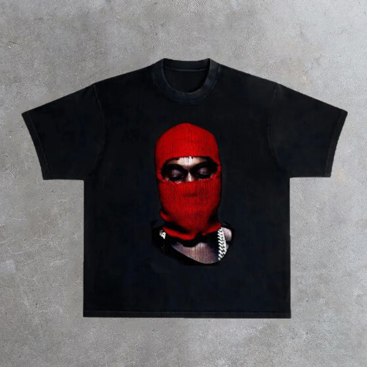 Vintage West Ye Yeezus Red Ski Mask Graphic Cotton Short Sleeve T-Shirt