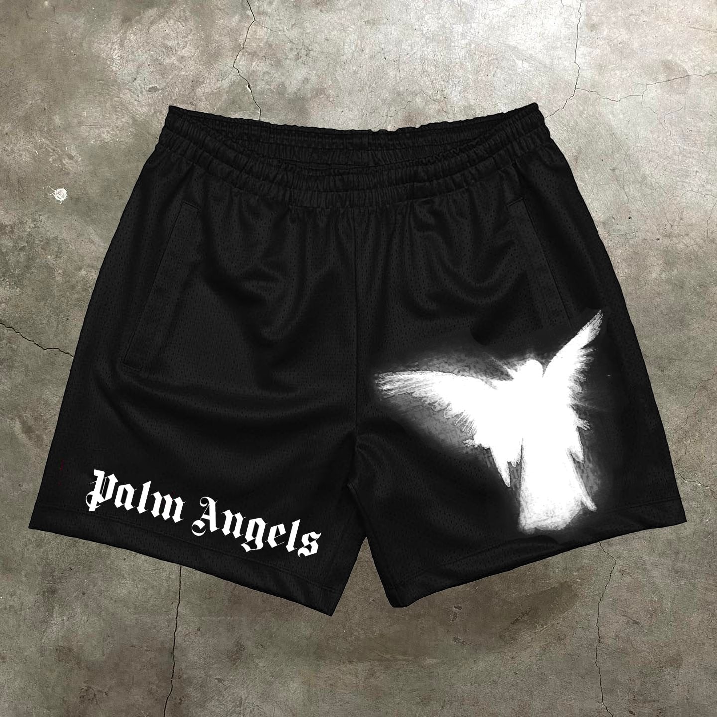 Vercoo Vintage Palm Angel Graphic Casual Street Mesh Shorts