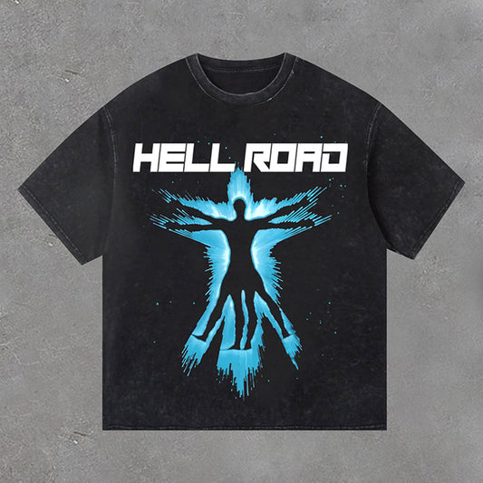 Hell Road Retro Portrait Graphic Print Acid Washed T-Shirt