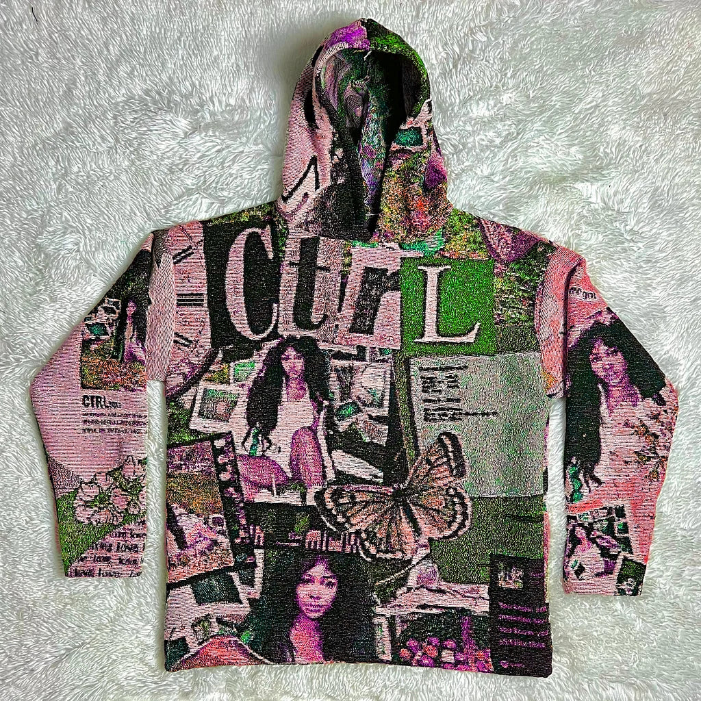 Y2k Vintage Saz Ctrl Graphic Print Tapestry Pullover Hoodie