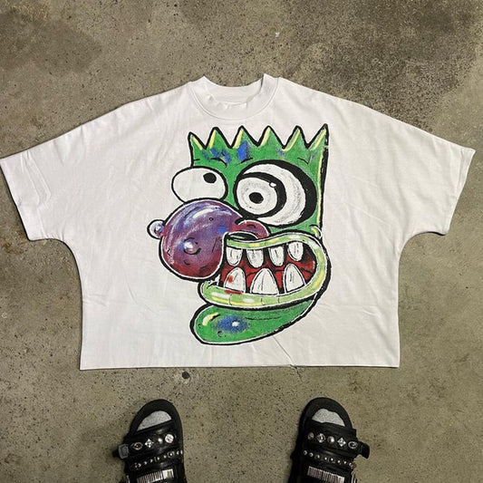 Vintage Cartoon Monsters Graphic Cotton T-Shirt