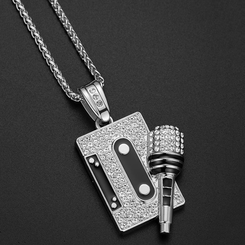 Hip Hop Diamond Tape Microphone Pendant Necklace