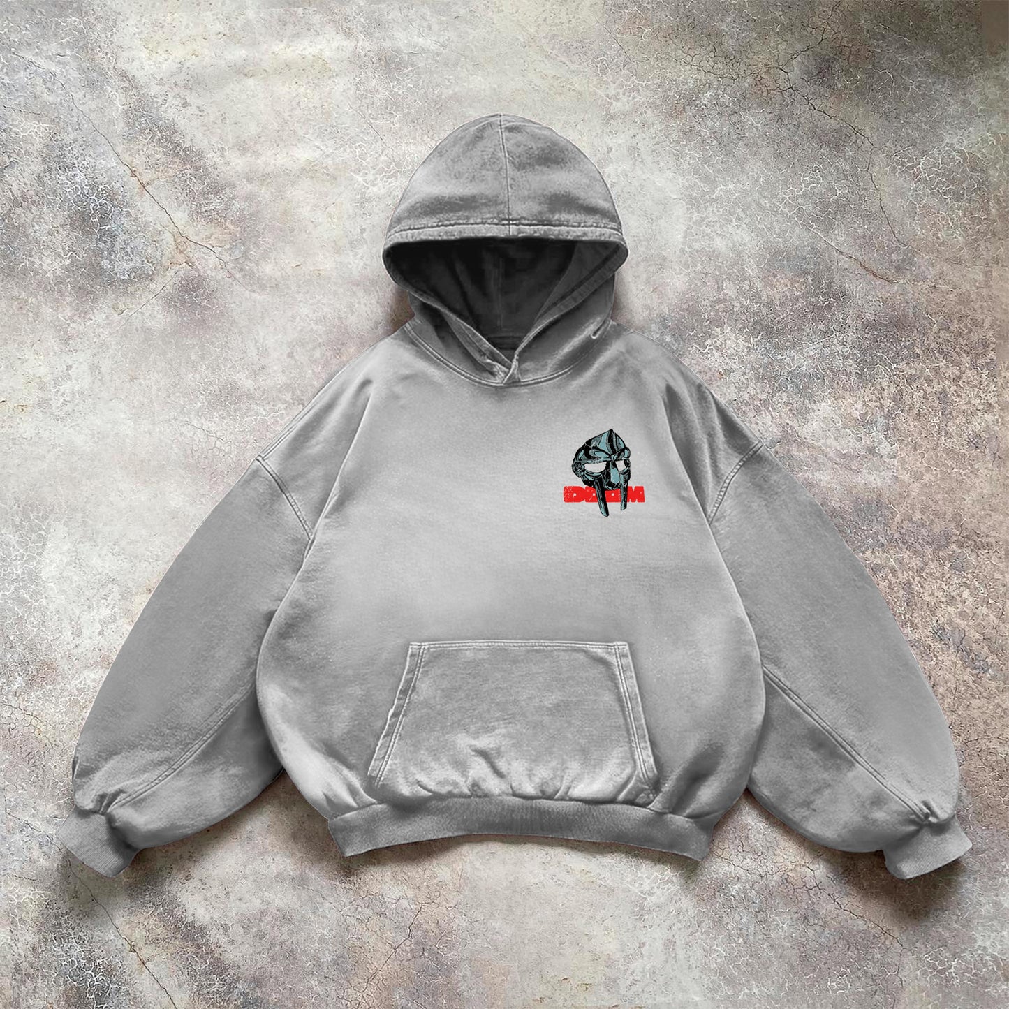 Vercoo Vintage The Illest Villain Mf Doom Graphic Print Washed Hoodie