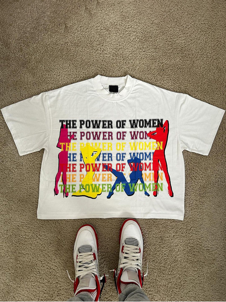 Vercoo Vintage The Power Of Women Graphic Cotton T-Shirt