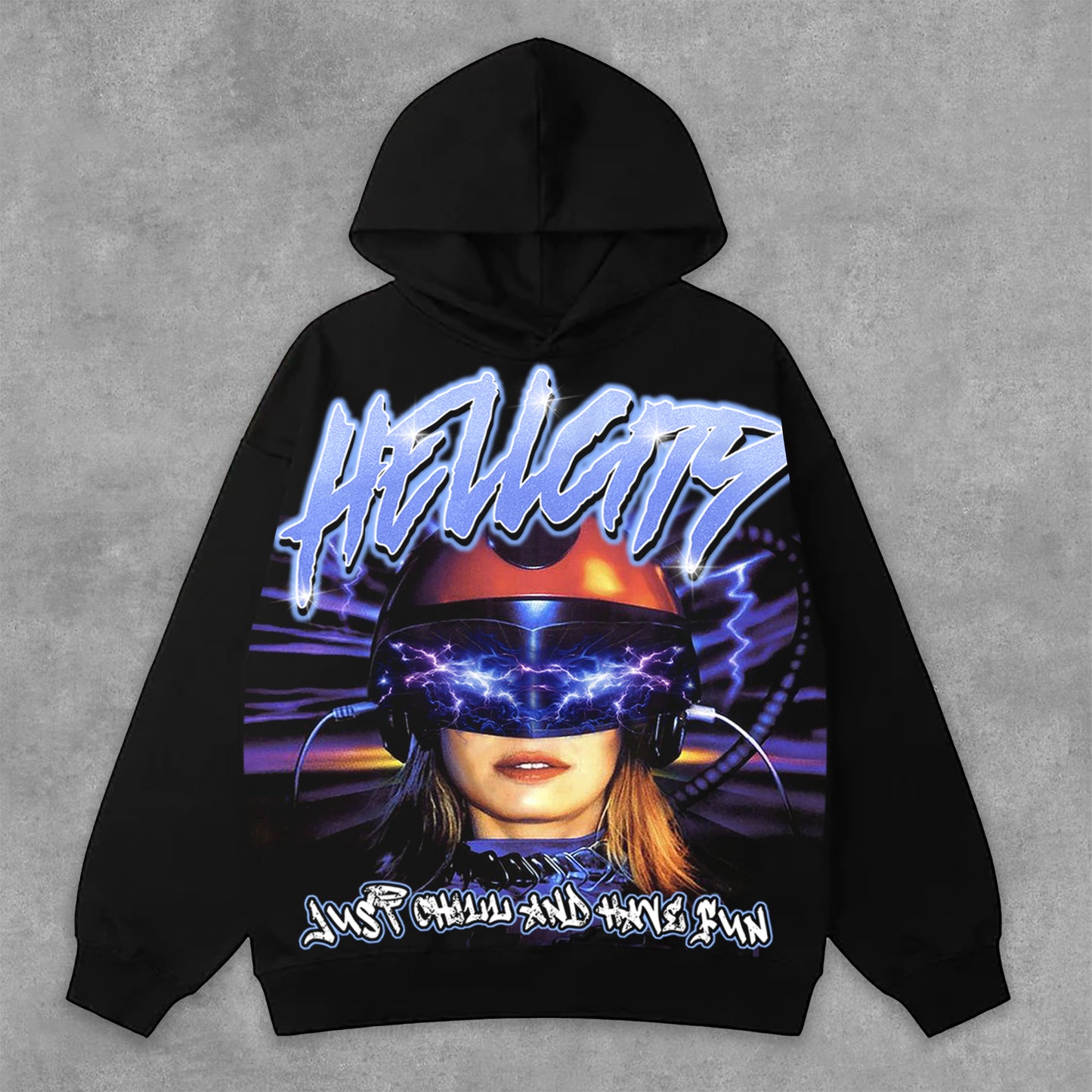 Hellcity Brainstorm Portrait Graphic Print Side Pockets Hoodie