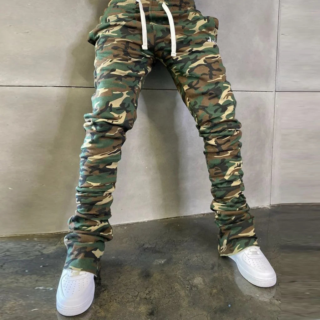 Vintage Street Camo Drawstring Stacked Pants