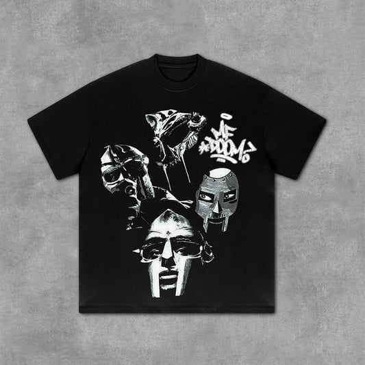 Vercoo Vintage The Illest Villain Mf Doom Graphic Print Cotton T-Shirt