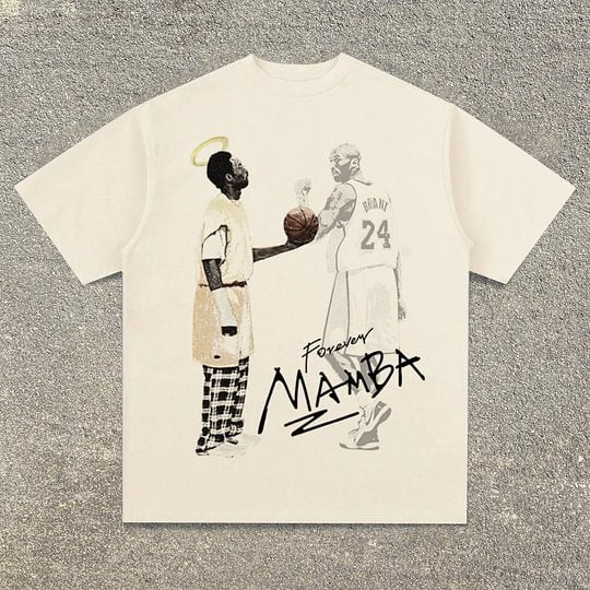 Vercoo Vintage Mamba Forever Graphic Cotton White Short Sleeve T-Shirt