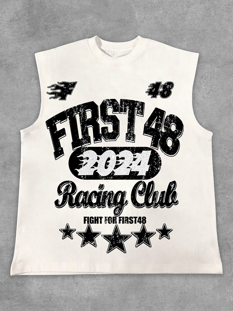 Vercoo Vintage Street First48 Racing Graphic Print Cotton Tank Top