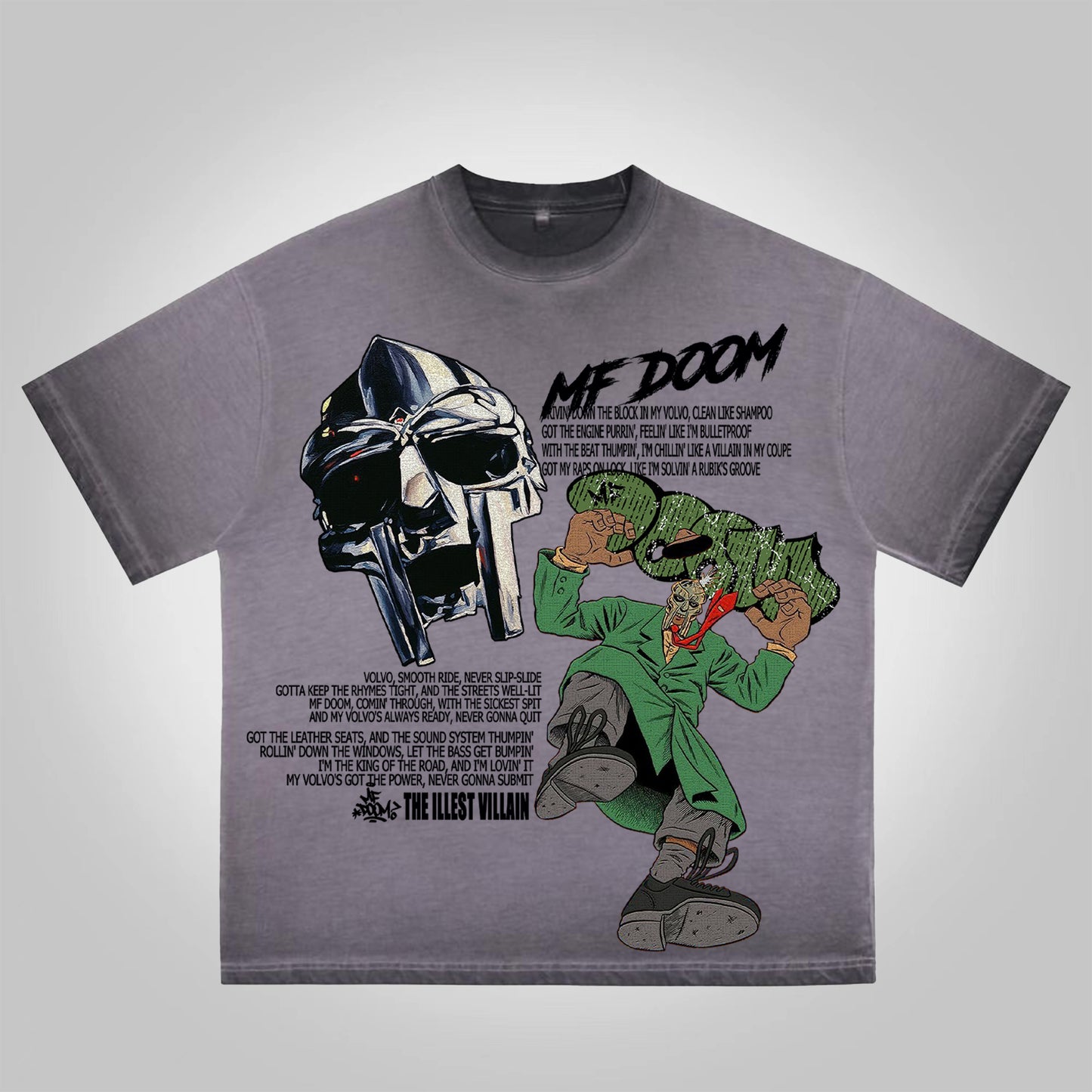 Vercoo Vintage The Illest Villain Mf Doom Graphic Print Washed Cotton T-Shirt