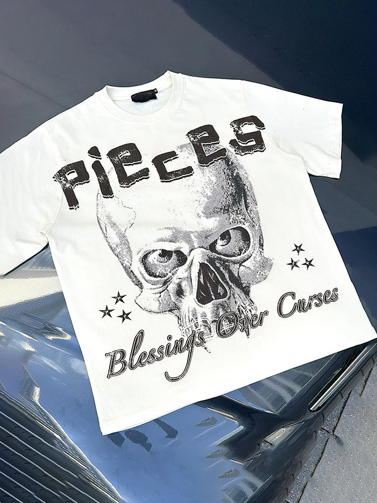 Vintage Blessings Over Curses Print Short Sleeve T-Shirt