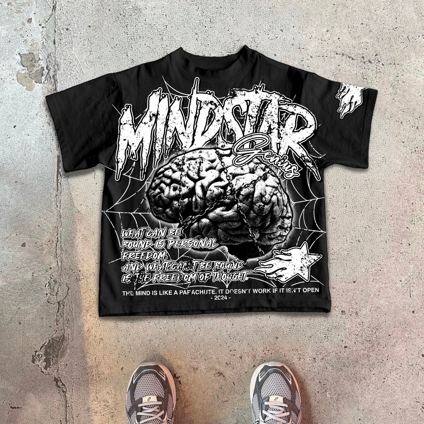 Men's 2024 Mindstar - The Shackles Of Thought - Old Printed Cotton T-Shirt