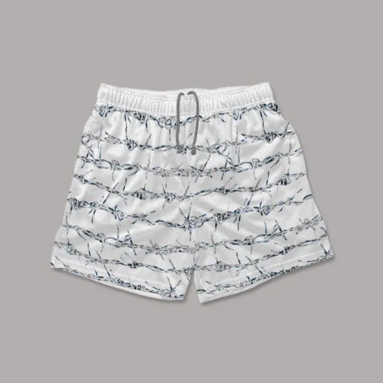 Vintage Silver Barbed Wire Graphics Mesh Shorts