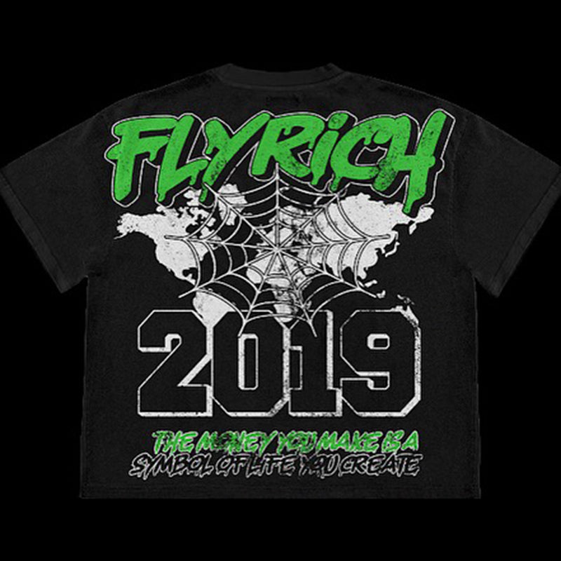 Y2k Vintage Flyrich 2019 World Graphic Cotton T-Shirt