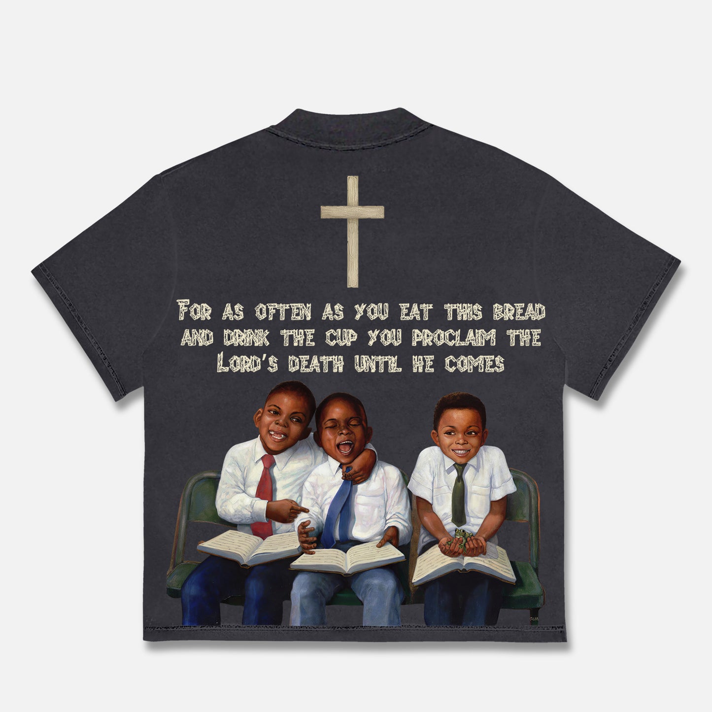 Vintage Children First Sunday Print Graphic Cotton T-Shirt