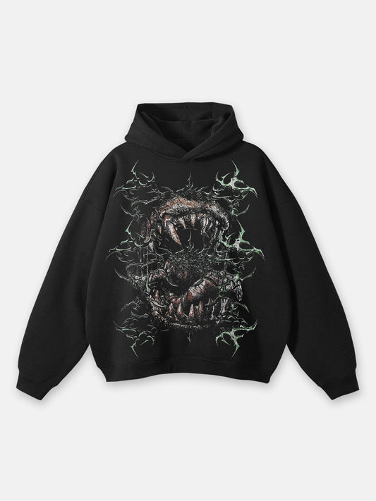 Vercoo Vintage Spiked Monster Graphic Hoodie