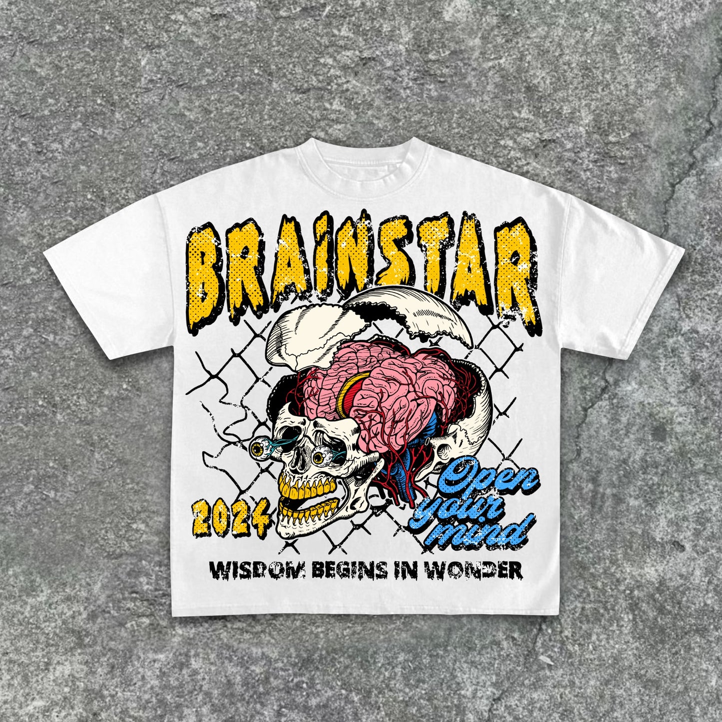 Brainstar- 2024 A Skeleton Full Of Wisdom Retro Print Pattern Cotton T-Shirt