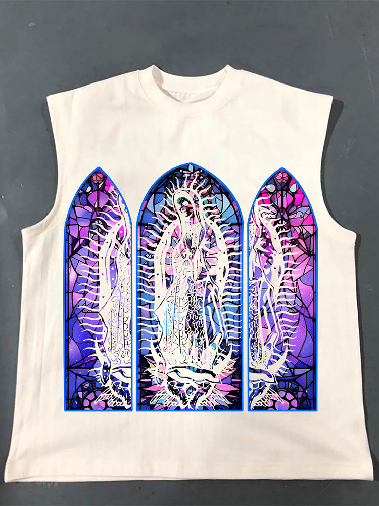 Men's Original Night Glow Textured Stained Glass Print Cotton Tank Top