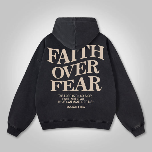 Vintage Faith Over Fear Graphic Acid Washed Oversized Hoodie