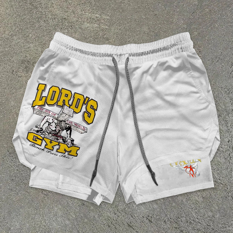 Lord's Gym Print Double Layer Drawstring Gym Shorts