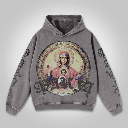 Vercoo Vintage Maria Icon Graphic Washed Hoodie