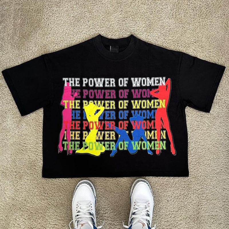 Vercoo Vintage The Power Of Women Graphic Cotton T-Shirt