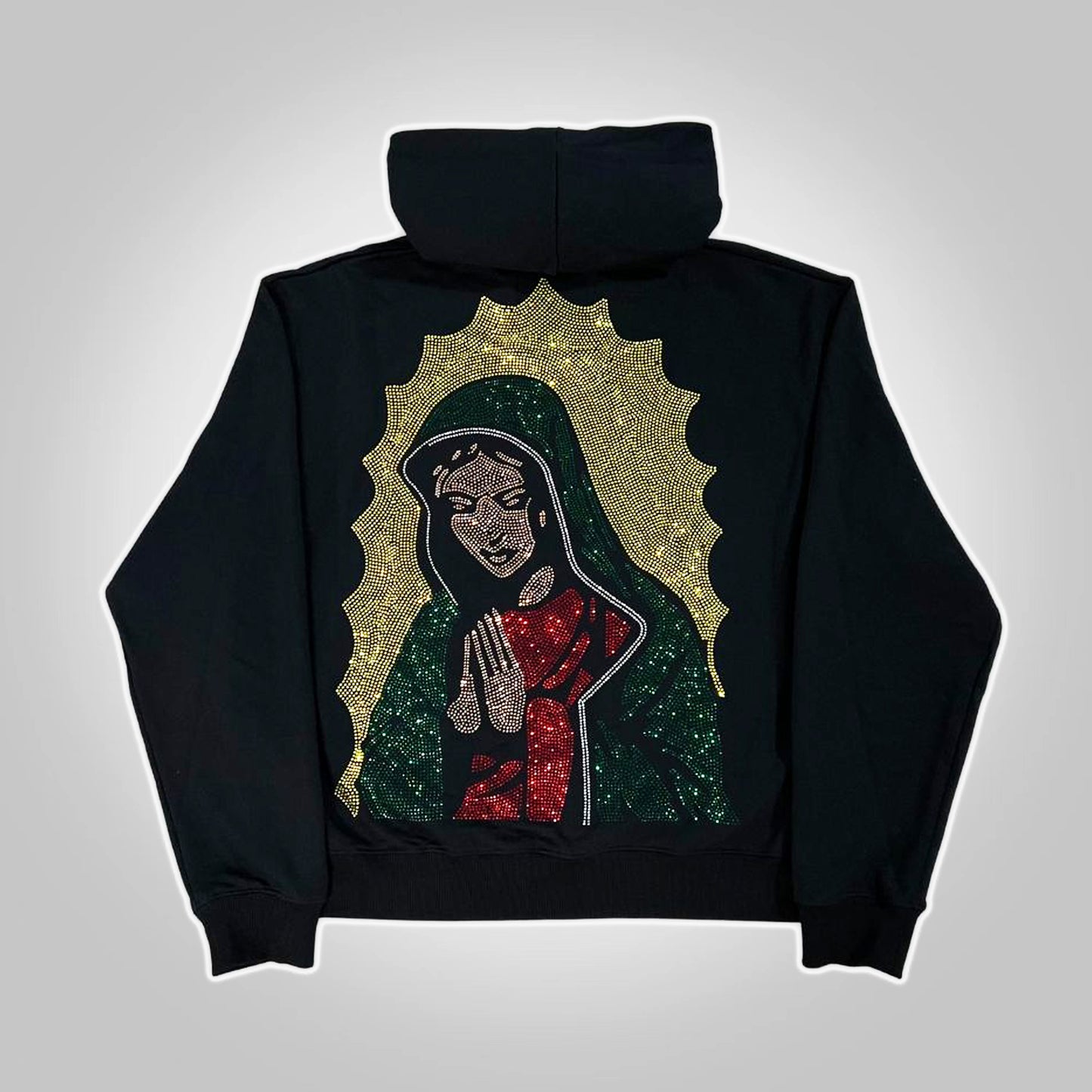 Vercoo Virgencita Rhinestone Pattern Hoodie