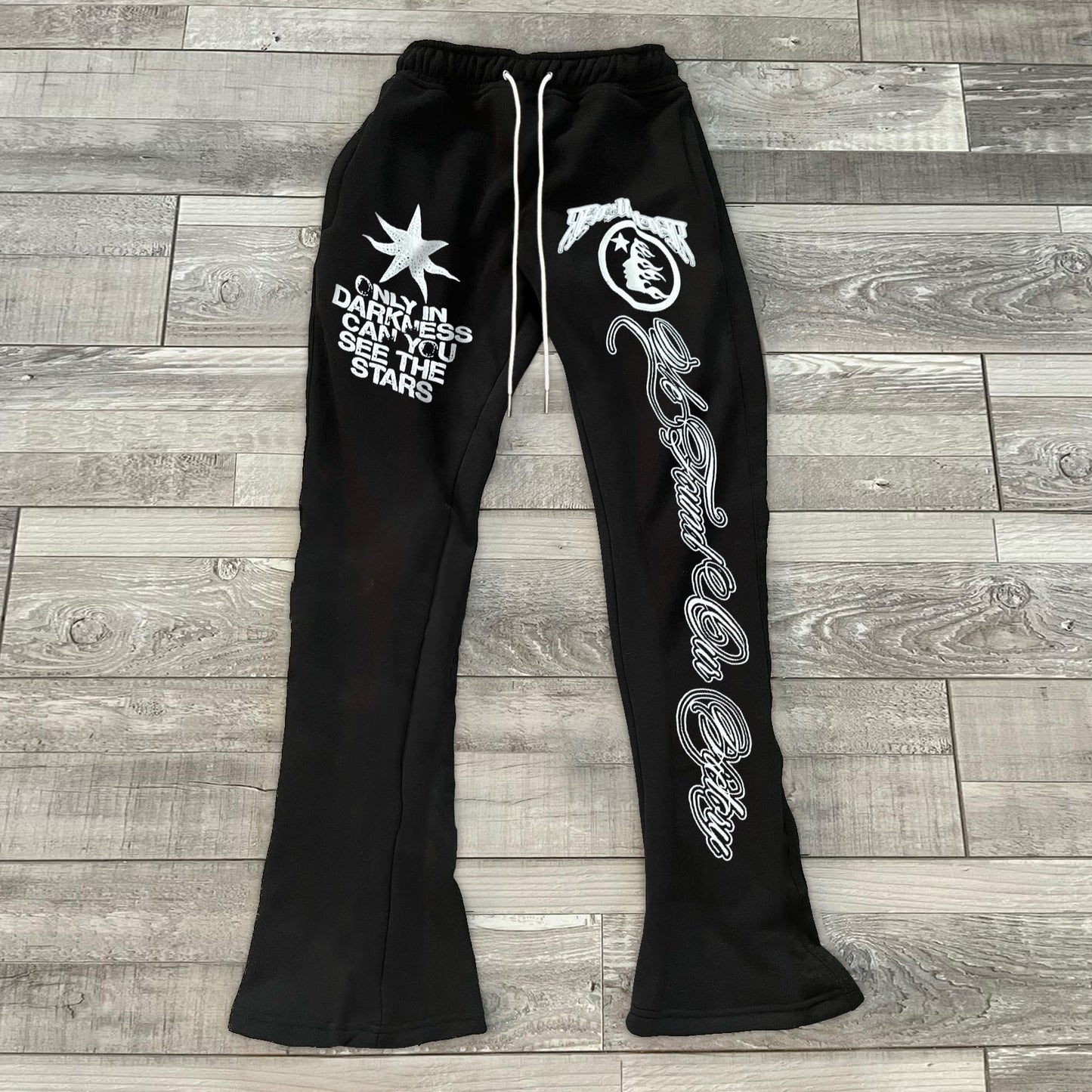 Vercoo Vintage Only Darkness Can You See The Stars Graphic Stylish Casual Flared Sweatpants