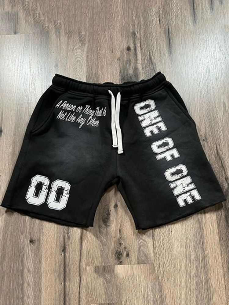 Vintage Word Graphic Drawstring Casual Pocket Shorts