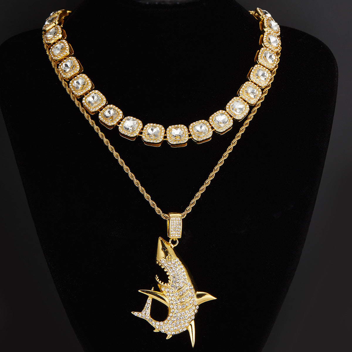 Hip Hop Punk Shark Diamond Rock Candy Necklace