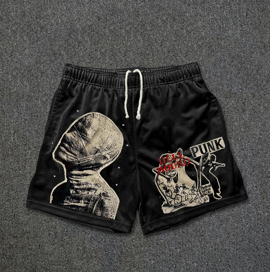 Vercoo Vintage Mummy Street Graphic Men's Mesh Shorts